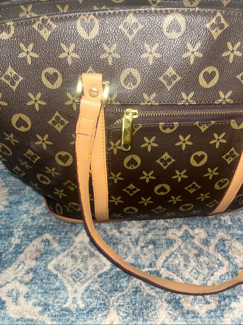 Brown Monogram Canvas Tote with Tan Straps